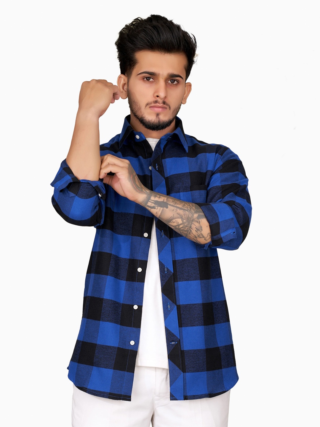

FRENCH CROWN Standard Buffalo Checks Cotton Casual Shirt, Blue