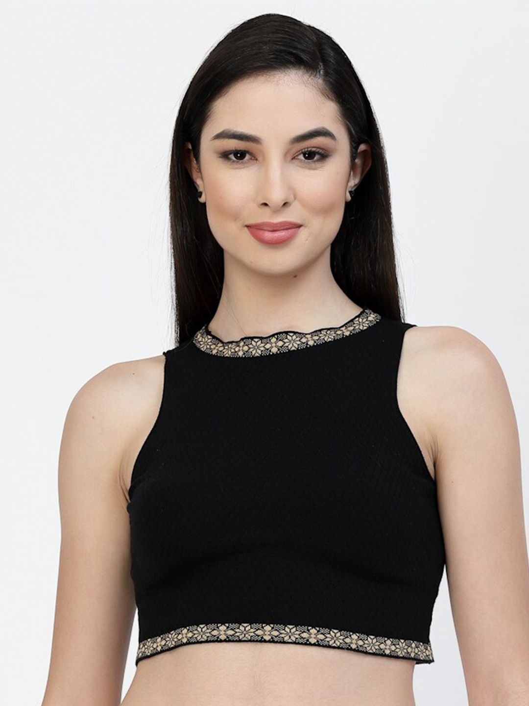 

Kalt Sleeveless Knitted Cotton Crop Fitted Top, Black