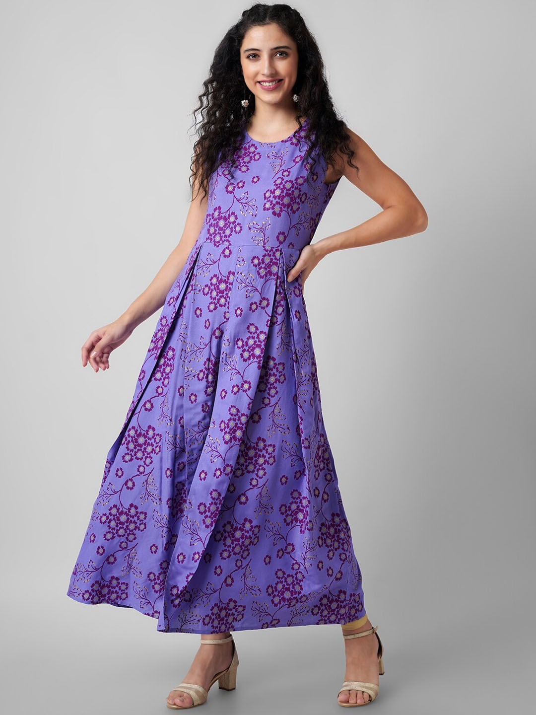 

KALINI Floral Printed A-Line Kurta, Purple