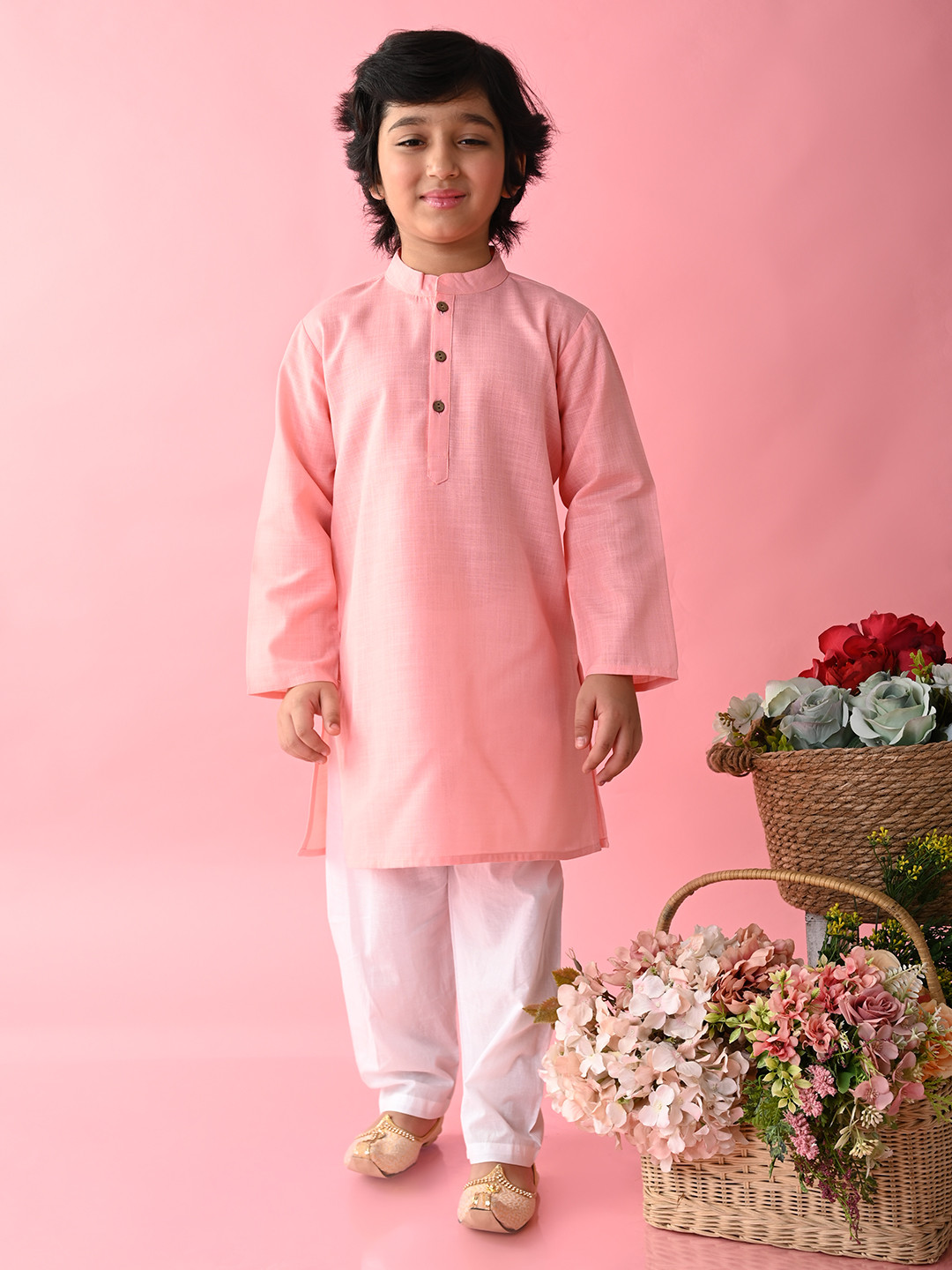 

SAKA DESIGNS Boys Mandarin Collar Straight Kurta with Pyjamas, Pink