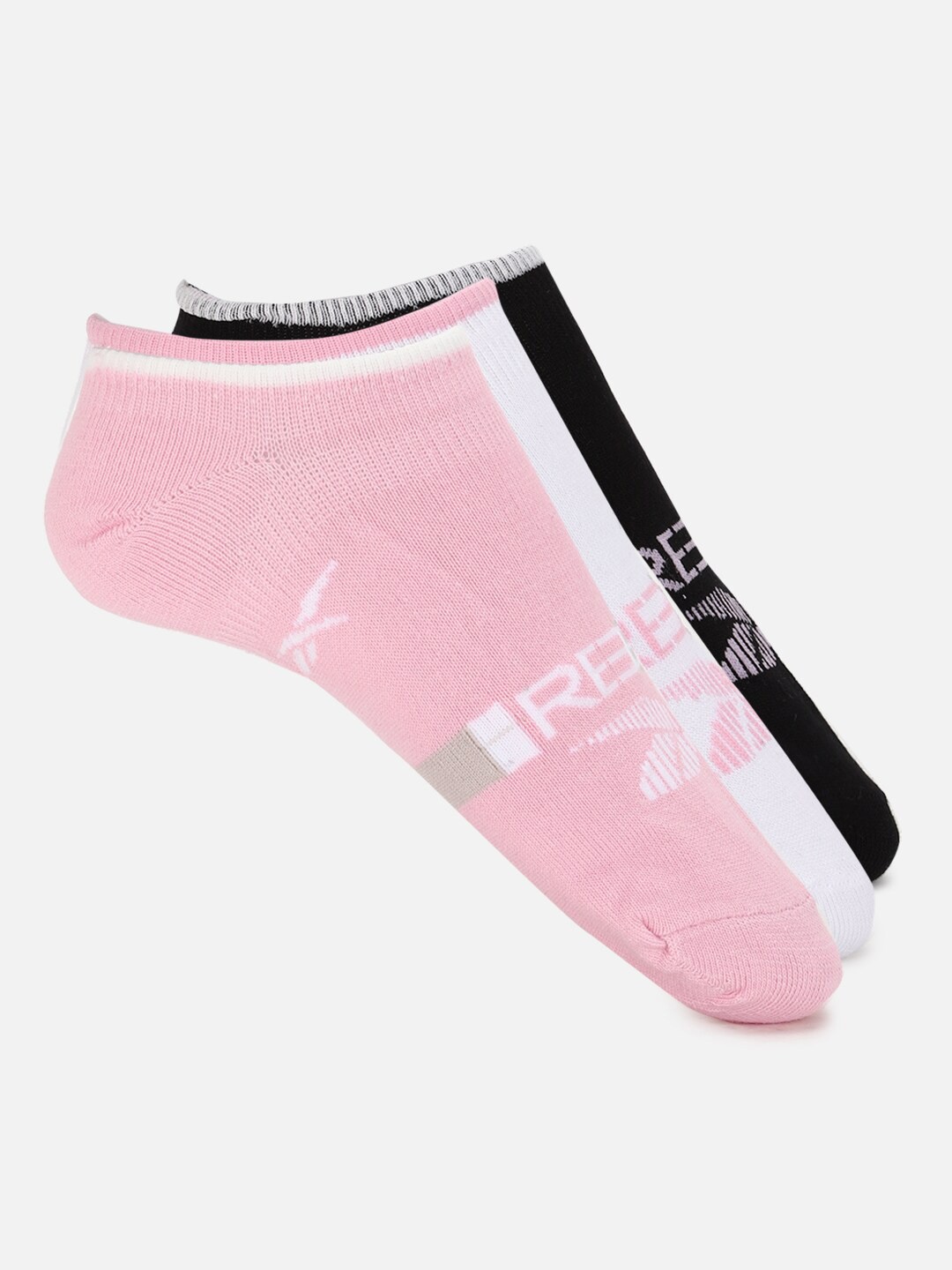 

Reebok Women Pack Of 3 Patterned Cotton Ankle Length Socks, Pink