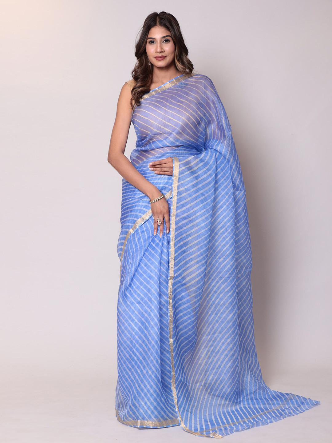 

ZARI Leheriya Zari Silk Blend Kota Saree, Blue