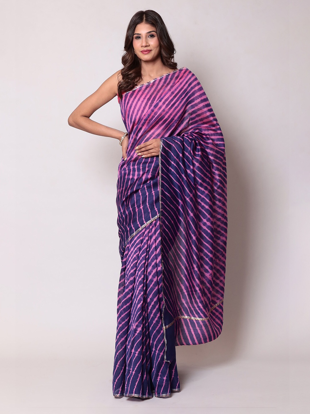

ZARI Leheriya Zari Cotton Blend Kota Saree, Purple