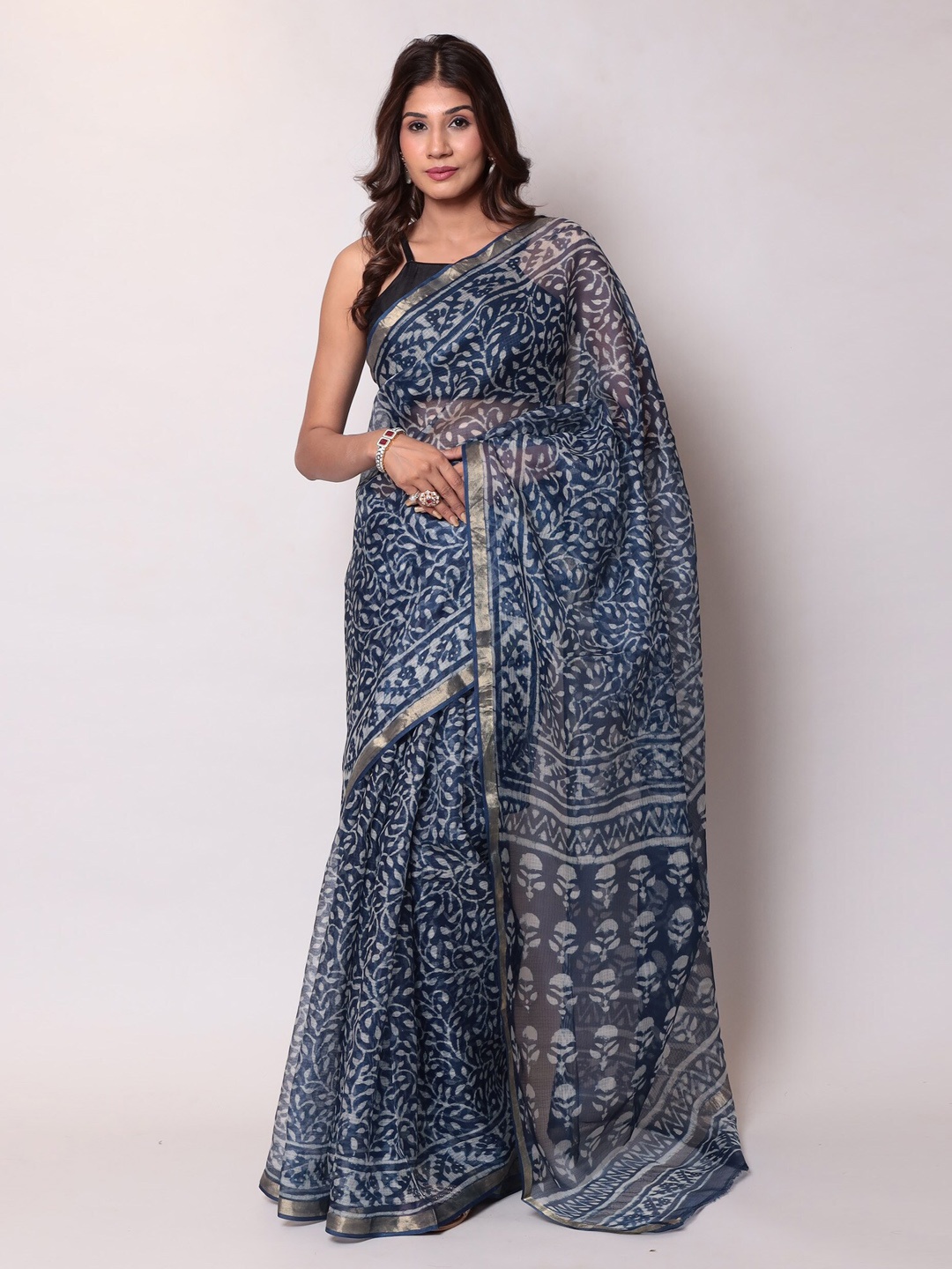 

ZARI Ethnic Motif Zari Silk Blend Kota Saree, Teal