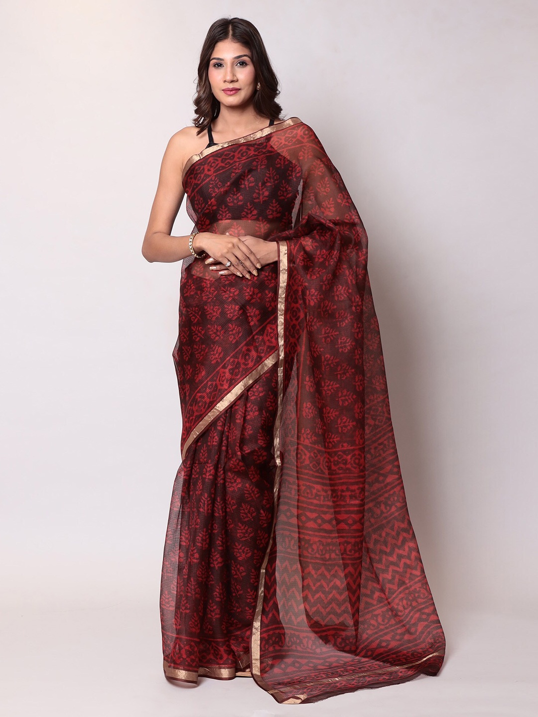 

ZARI Ethnic Motif Zari Silk Blend Kota Saree, Red