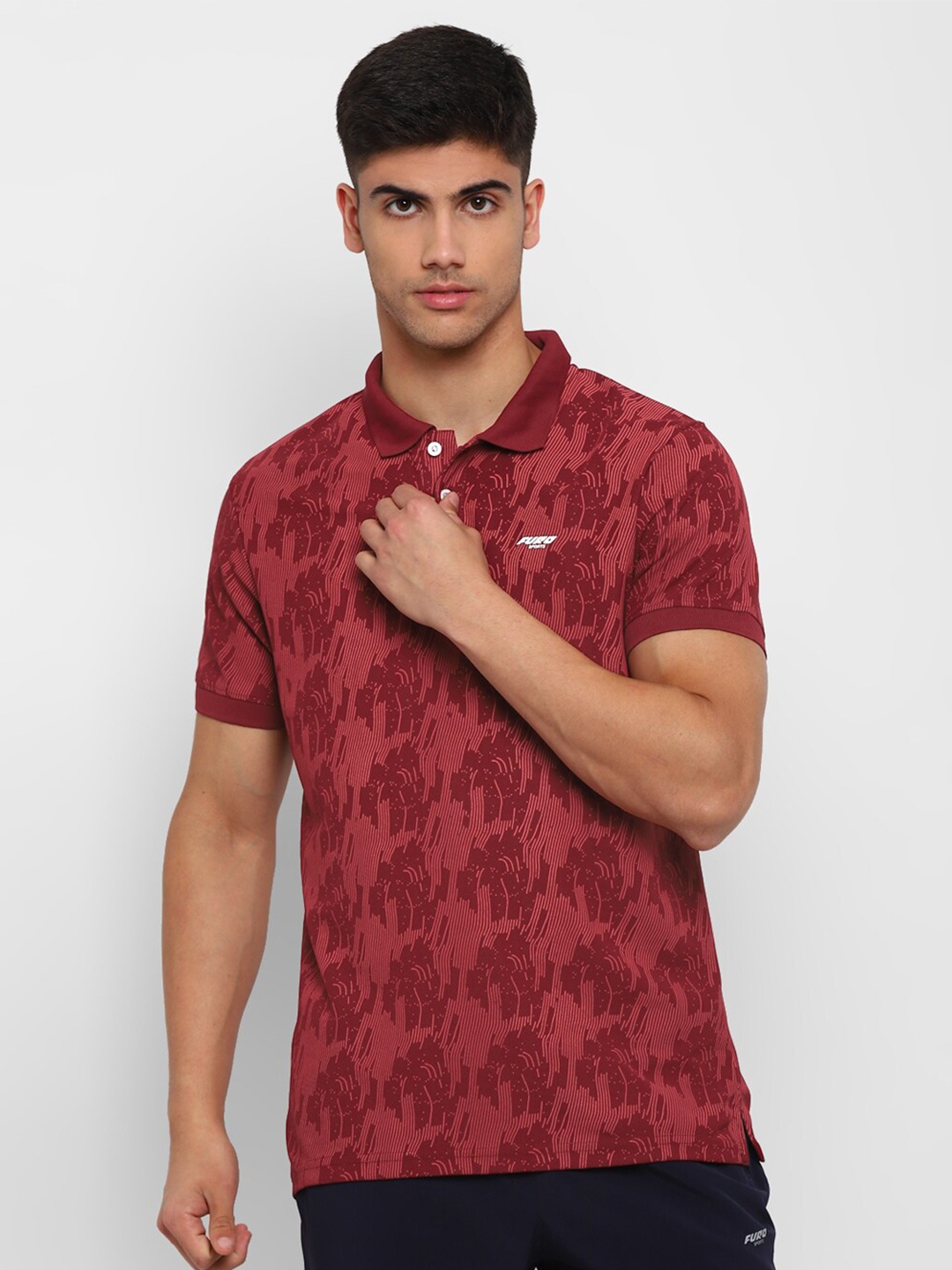 

FURO by Red Chief Abstract Printed Polo Collar T-shirt, Maroon