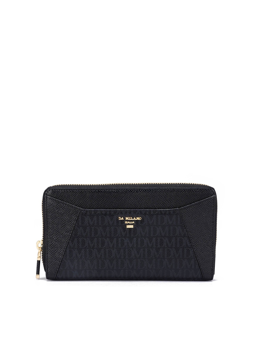 

Da Milano Women Black Floral Textured Zip Detail Leather Two Fold Wallet with SIM Card Holder