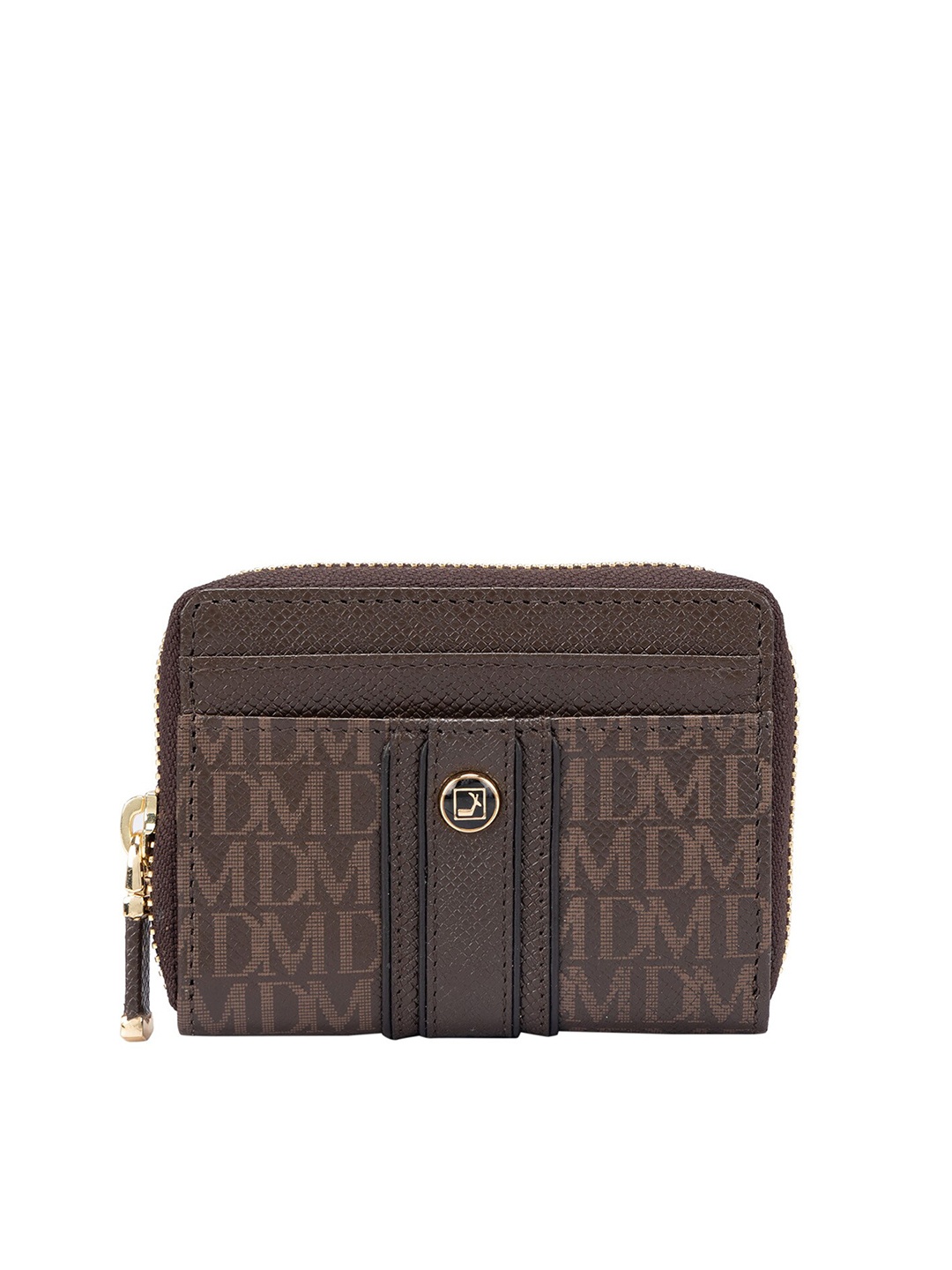 

Da Milano Women Textured Brand Logo Leather Zip Around Wallet With SIM Card Holder, Brown