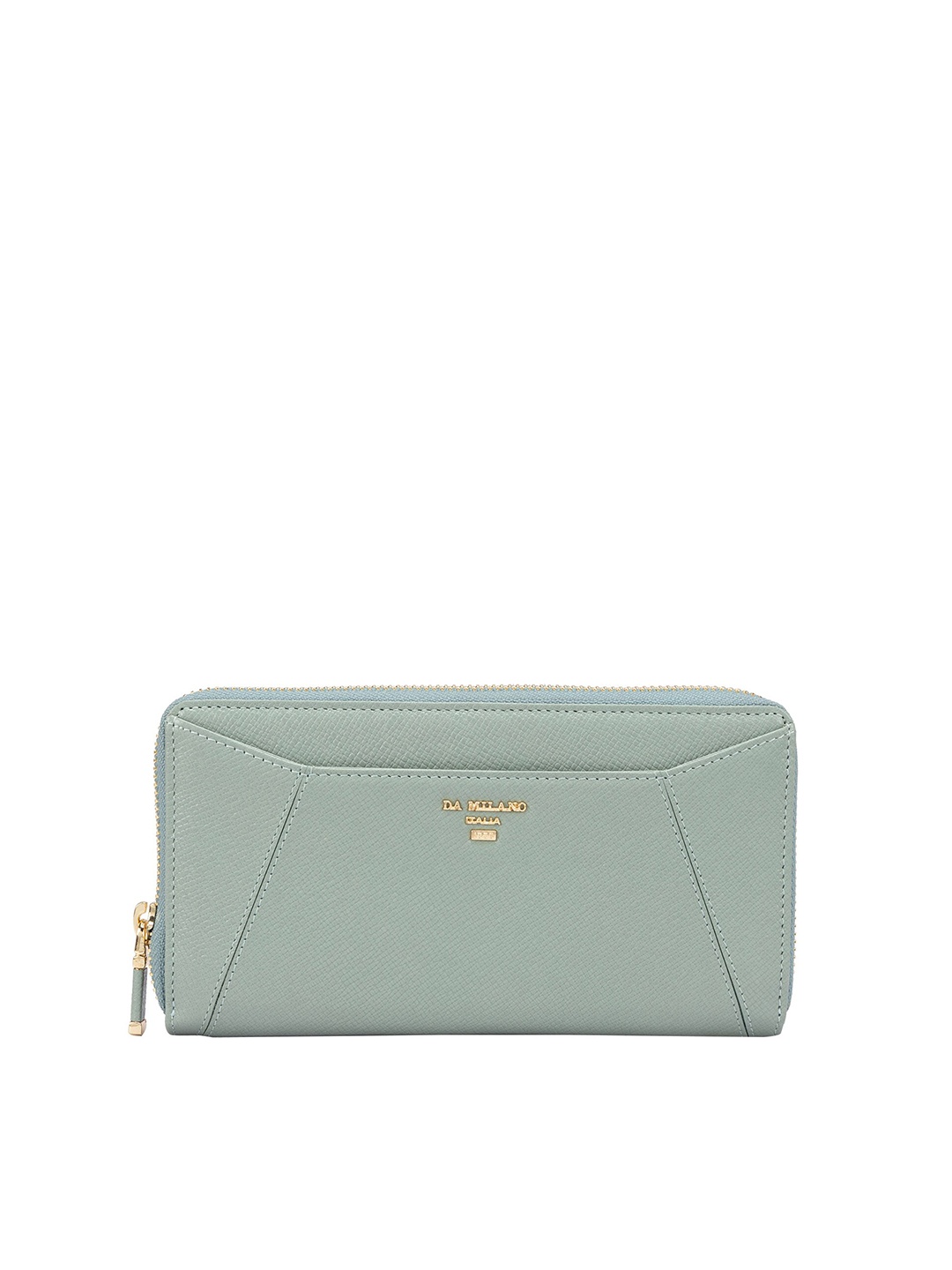 

Da Milano Women Brand Logo Textured Leather Zip Around Wallet, Sea green