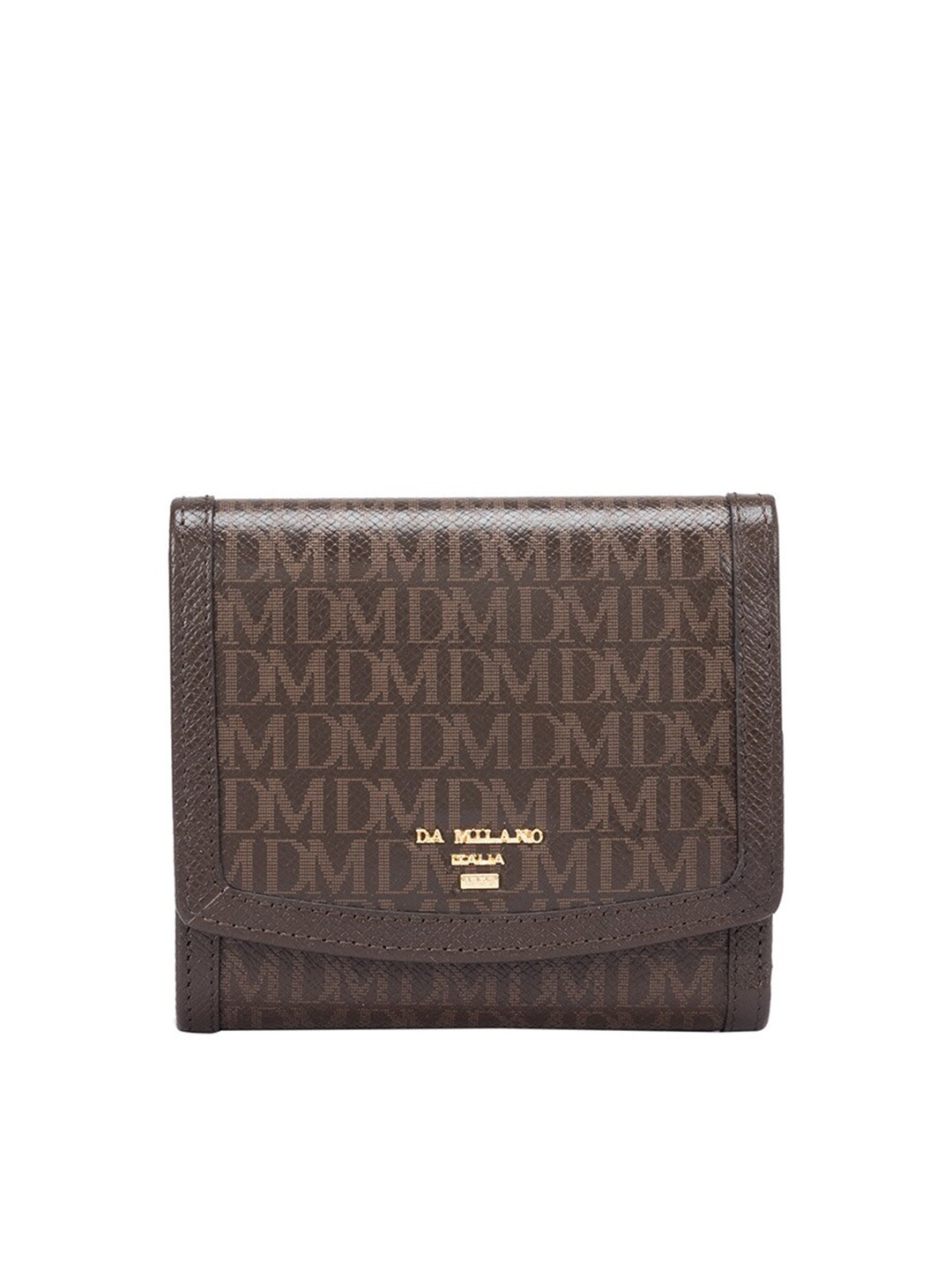 

Da Milano Women Brand Logo Textured Leather Three Fold Wallet, Brown