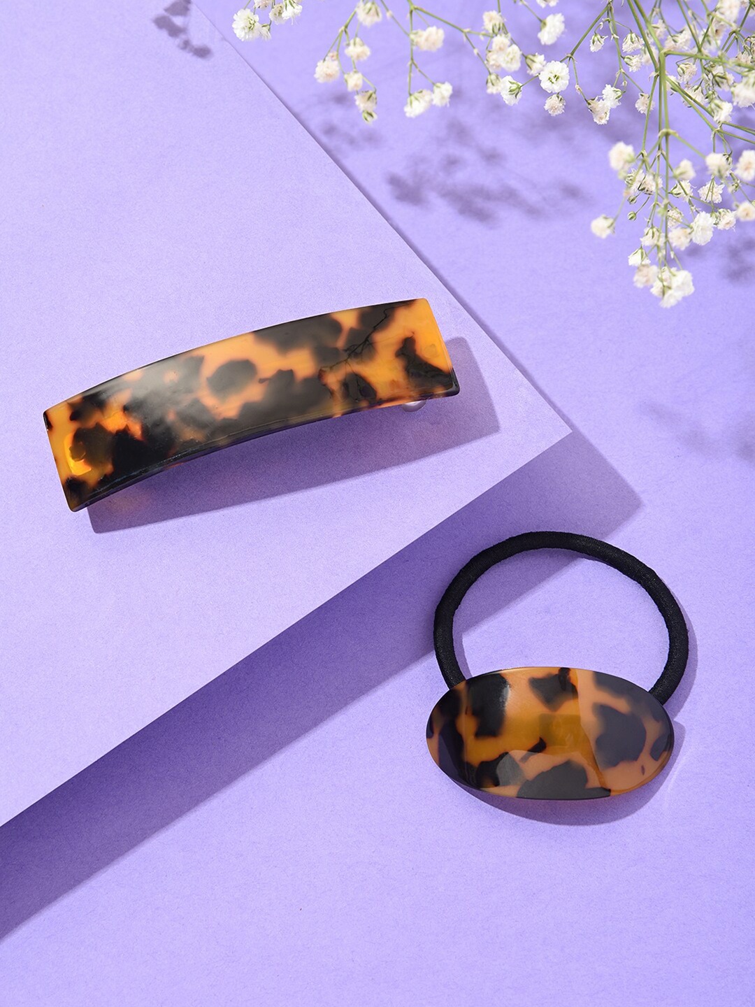 

Lilly & sparkle Women Set Of 2 Tiger Print Ponytails And Clip, Brown