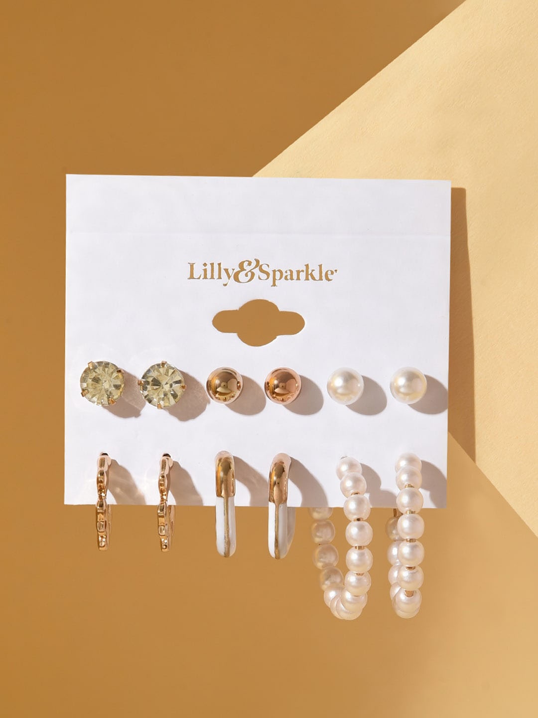 

Lilly & sparkle Set Of 6 Gold-Plated Contemporary Studs And Hoop Earrings