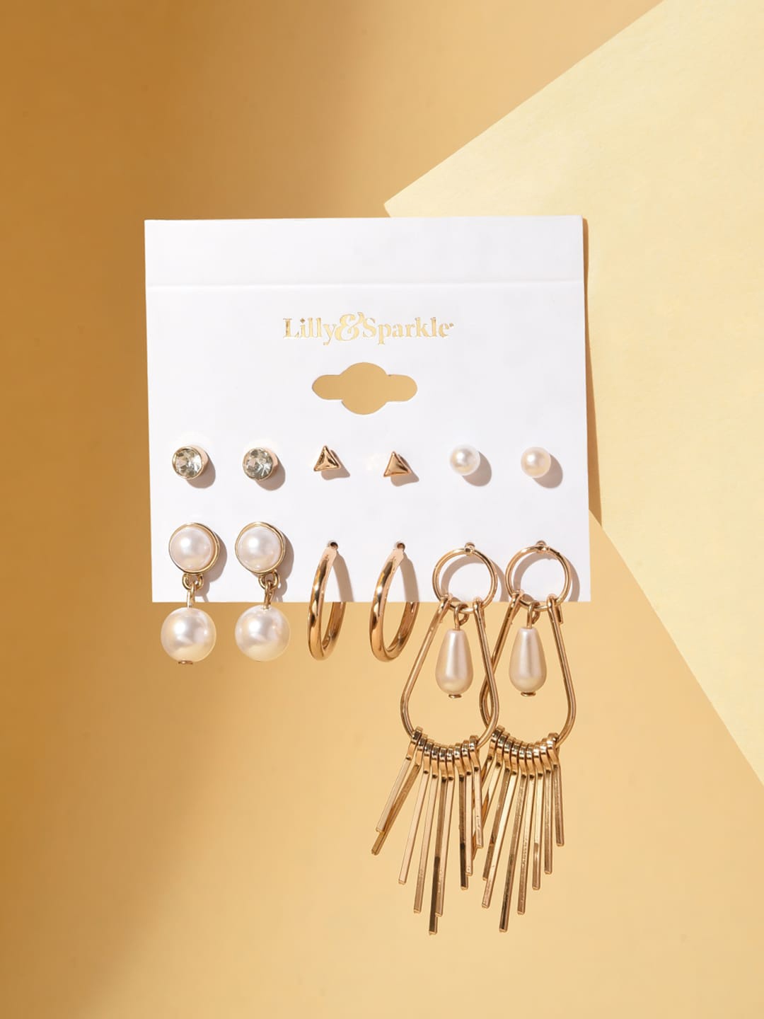 

Lilly & sparkle Set Of 6 Gold-Plated Contemporary Studs And Drop Earrings