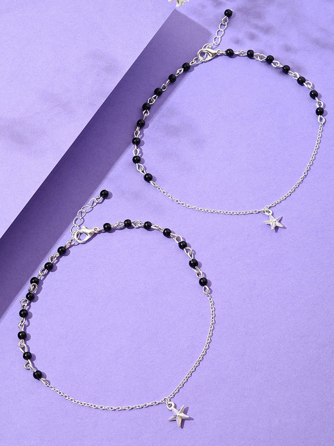 

Lilly & sparkle Set Of 2 Silver-Plated Beaded Anklets
