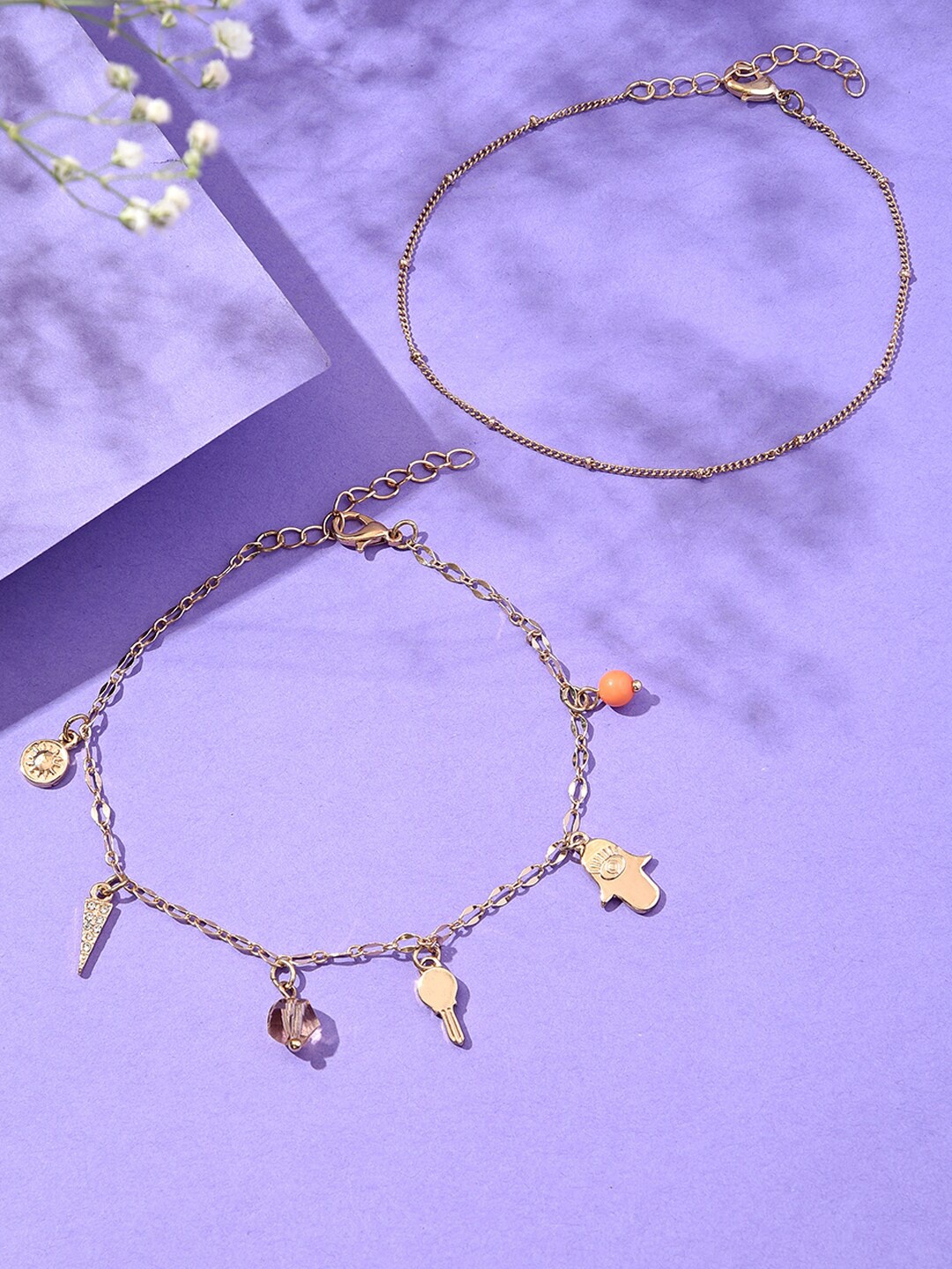

Lilly & sparkle Set Of 2 Gold-Plated Charms Detailed Anklets