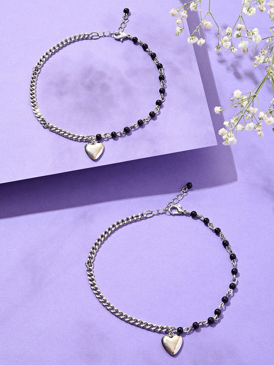 

Lilly & sparkle Set Of 2 Silver-Plated Beaded Anklets