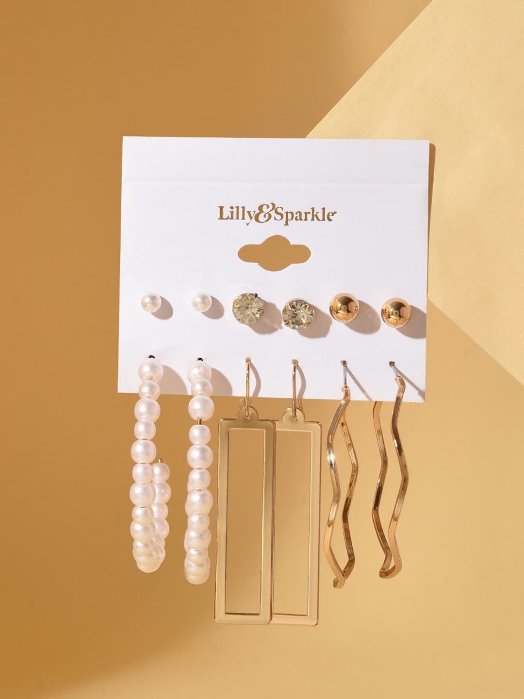 

Lilly & sparkle Set Of 6 Gold-Plated Contemporary Studs And Drop Earrings