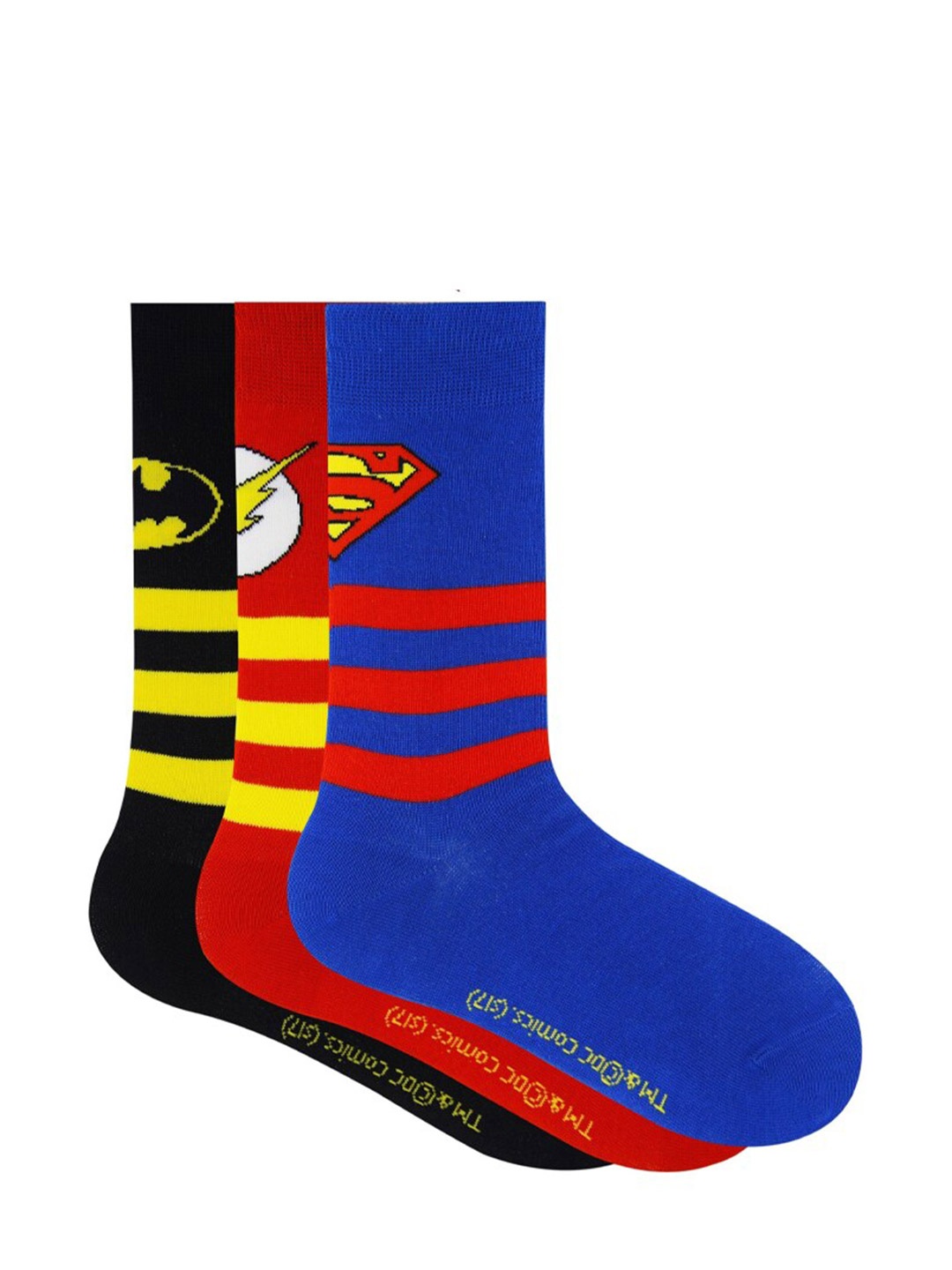 

Justice League Boys Pack Of 3 Striped Anti Skid Calf Length Socks, Blue