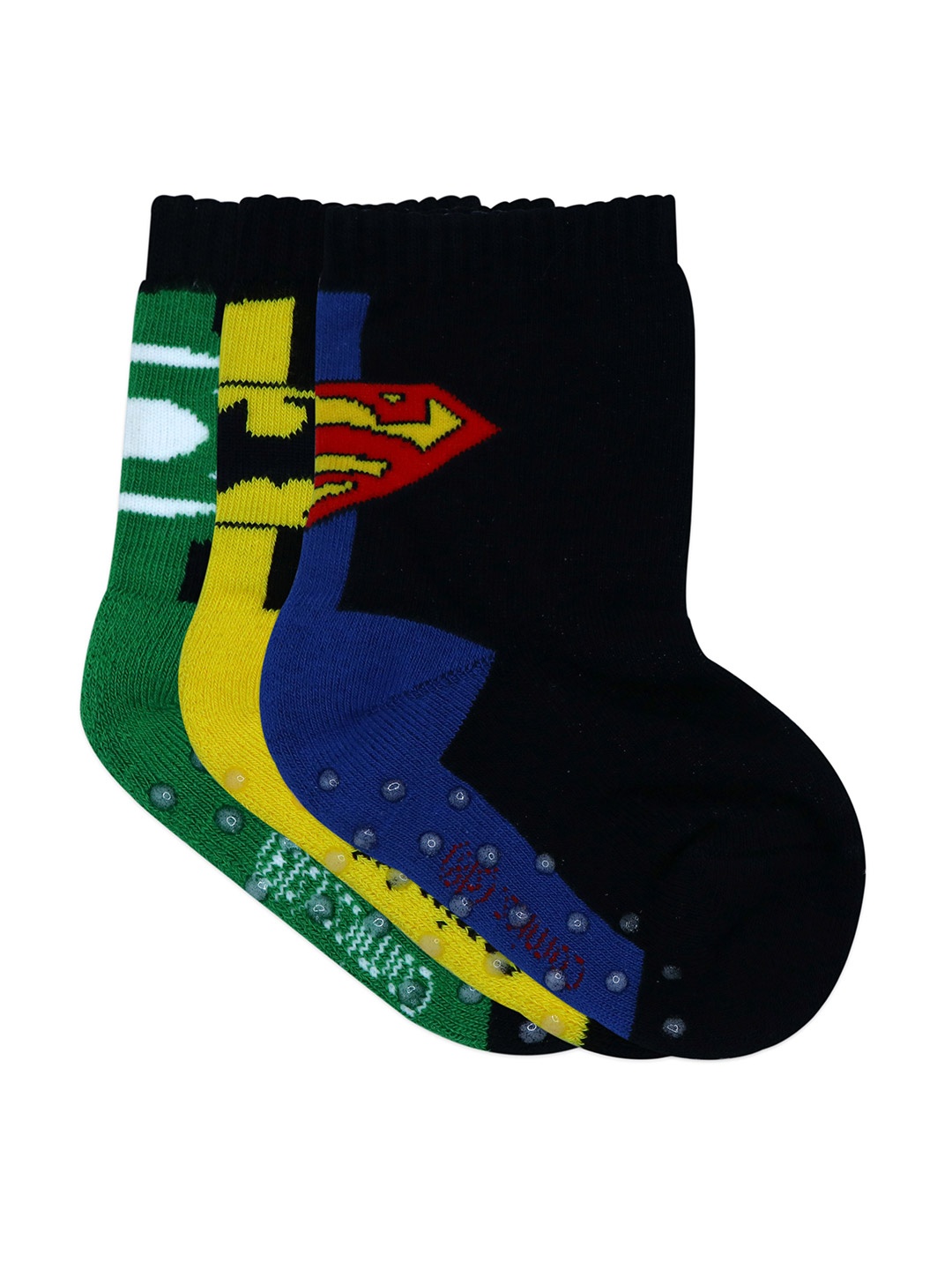 

Justice League Boys Pack Of 3 Patterned Anti Skid Calf Length Socks, Green