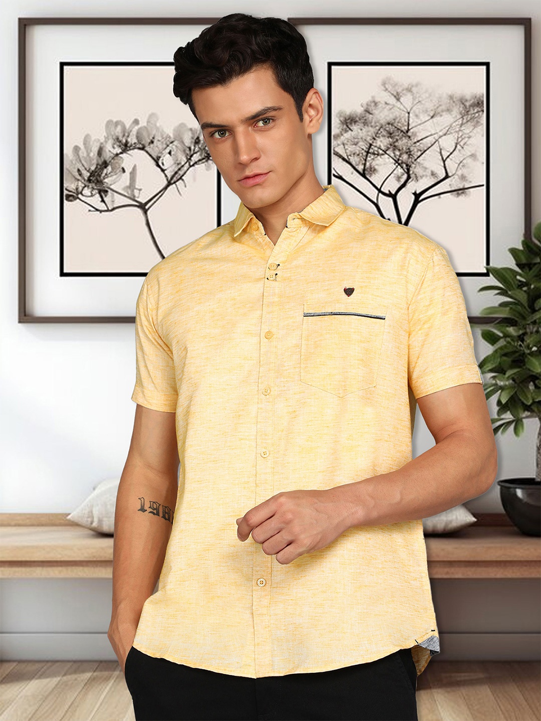 

Kuons Avenue Smart Slim Fit Linen Cotton Casual Shirt, Yellow