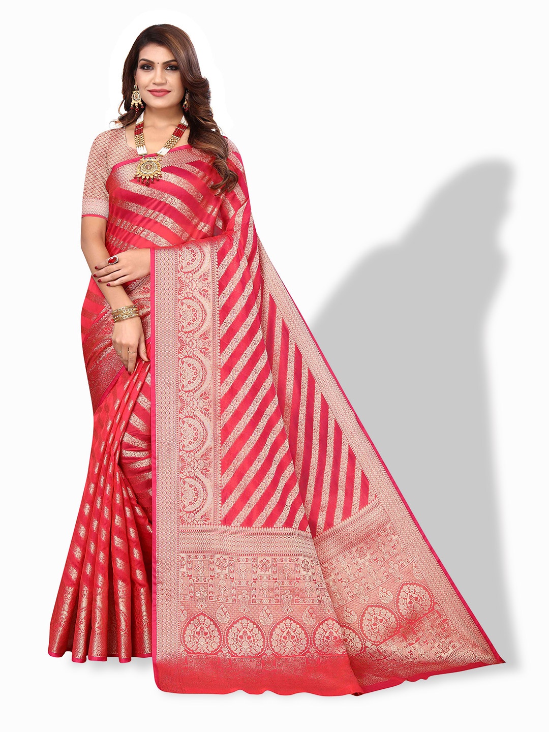 

AADVIKA Floral Woven Design Zari Kanjeevaram Saree, Red