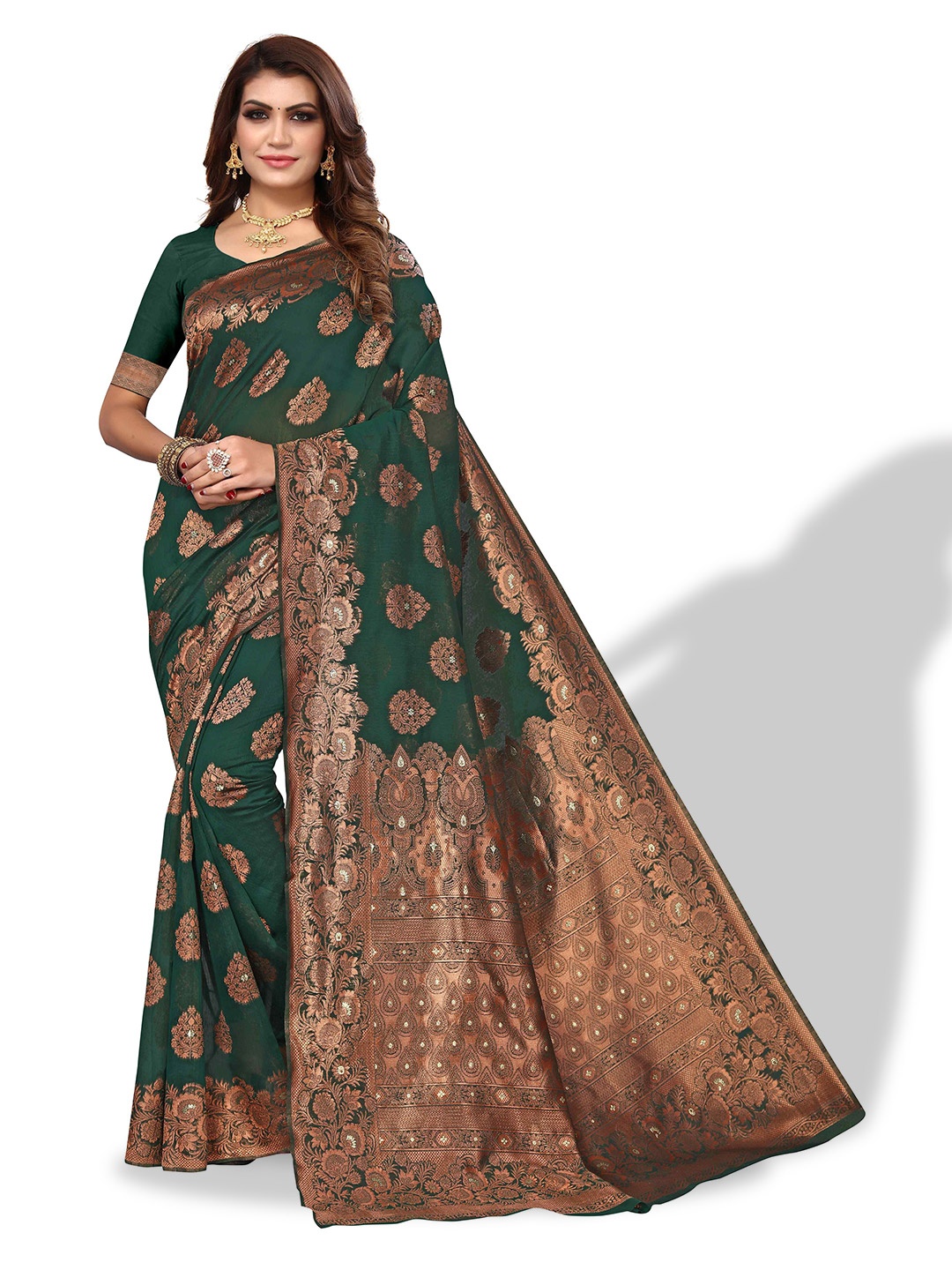 

AADVIKA Floral Woven Design Zari Banarasi Saree, Green