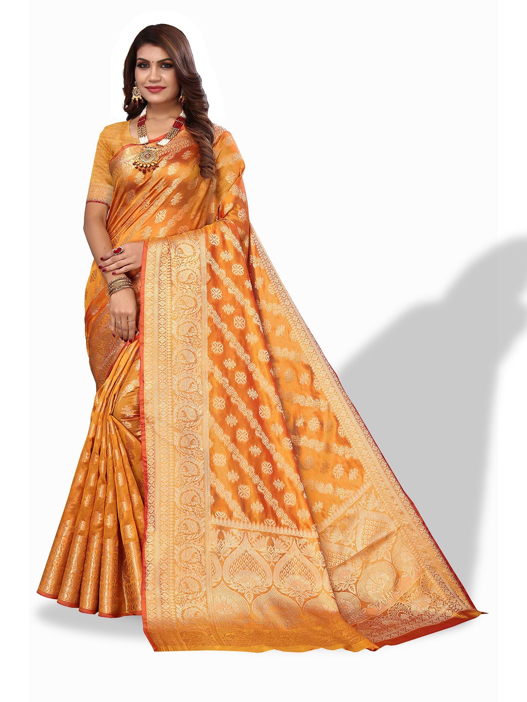 

AADVIKA Floral Woven Design Zari Organza Kanjeevaram Saree, Yellow