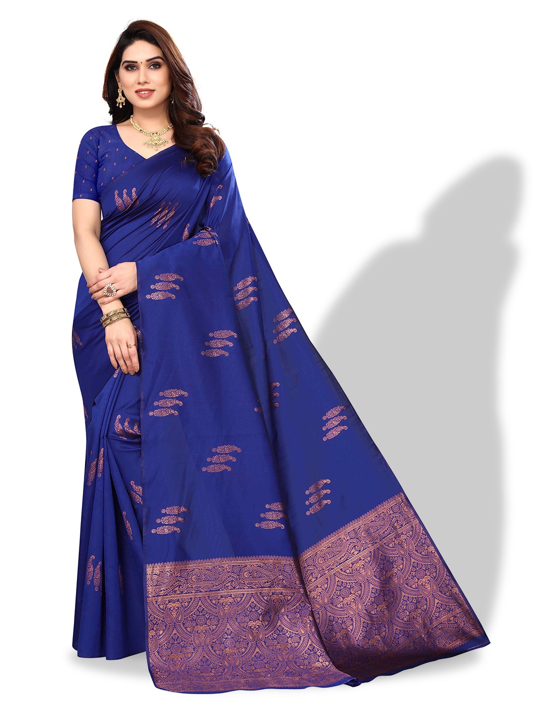 

AADVIKA Ethnic Motif Woven Design Zari Kanjeevaram Saree, Blue