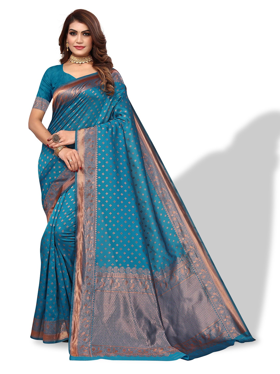 

AADVIKA Floral Woven Design Zari Kanjeevaram Saree, Green