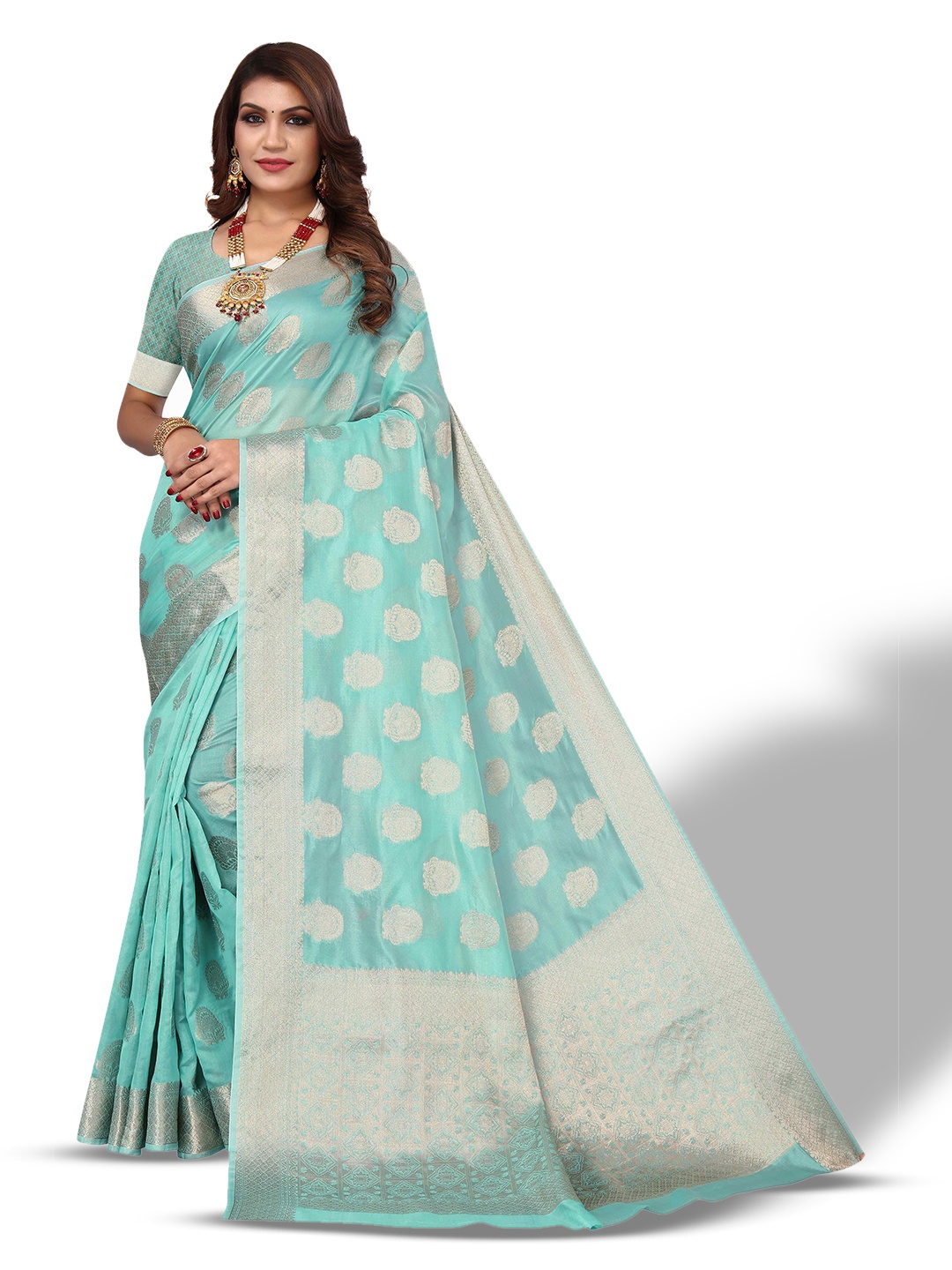 

AADVIKA Ethnic Woven Design Zari Organza Kanjeevaram Saree, Green