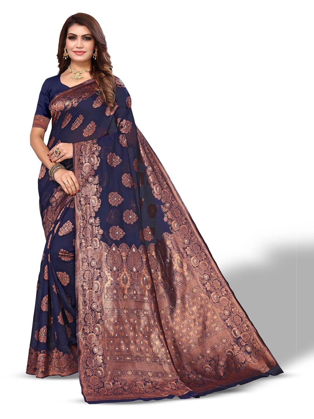 

AADVIKA Ethnic Woven Design Zari Kanjeevaram Saree, Blue