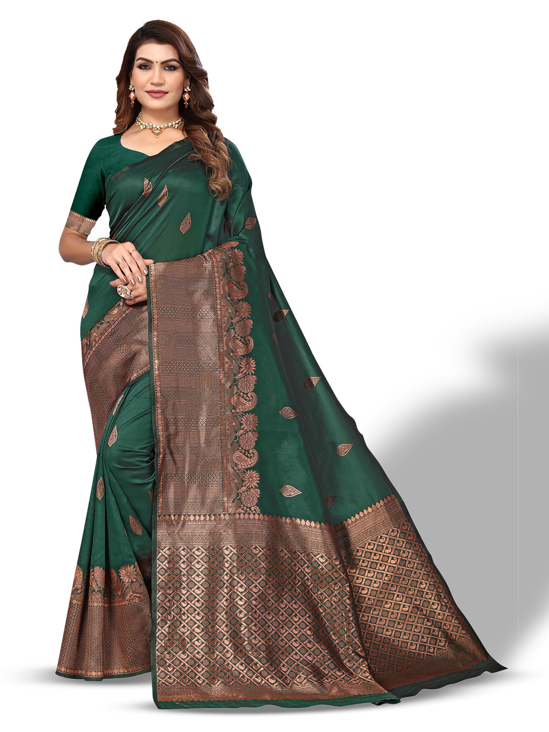 

AADVIKA Ethnic Woven Design Zari Kanjeevaram Saree, Green
