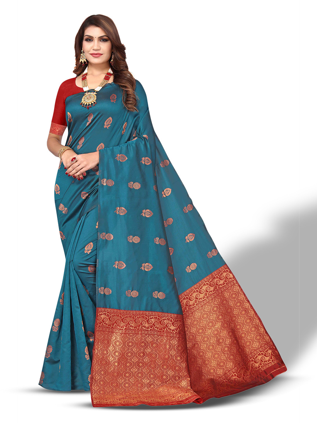 

AADVIKA Ethnic Woven Design Zari Kanjeevaram Saree, Green