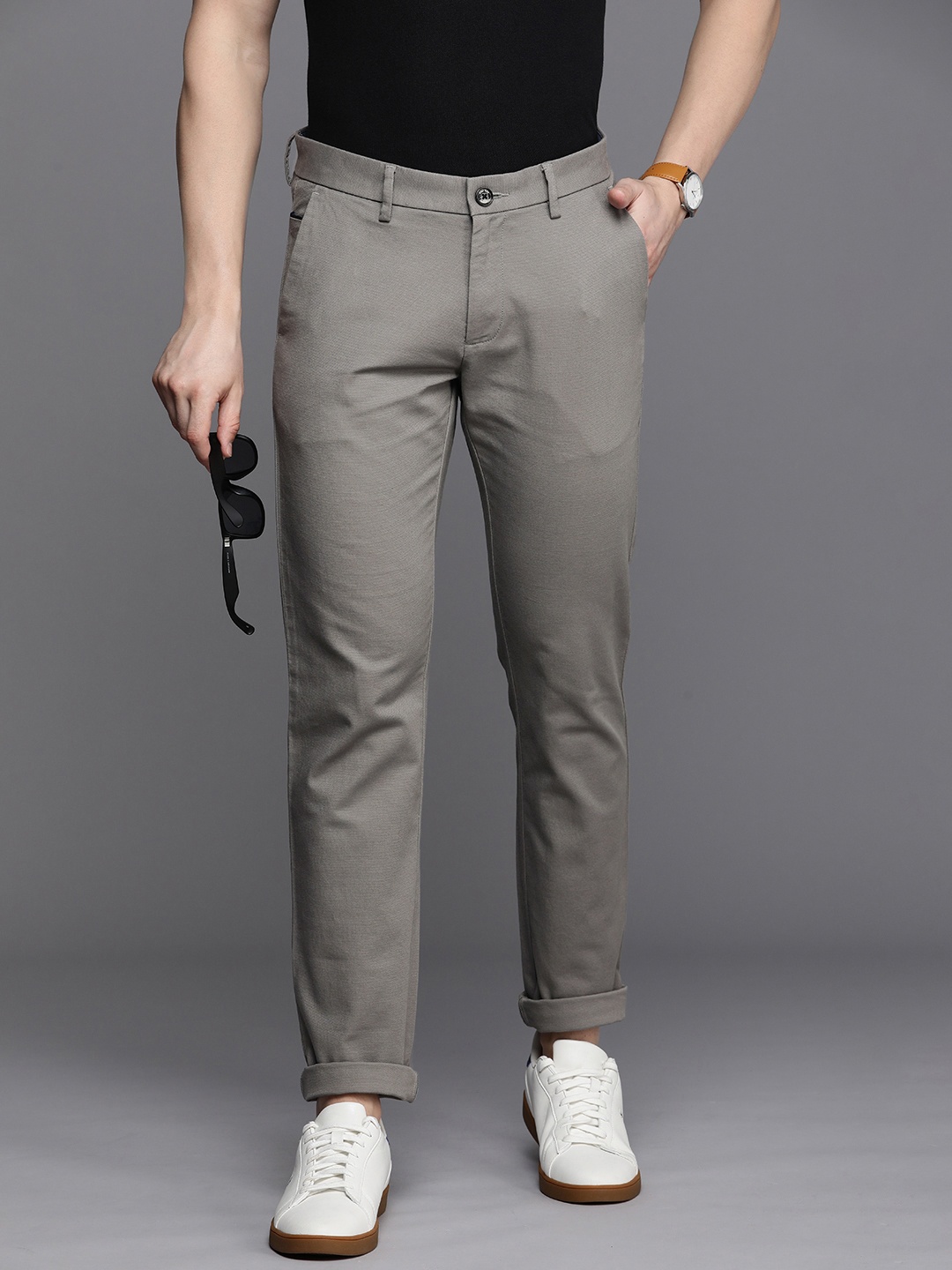 

Allen Solly Men Textured Slim Fit Chinos Trousers, Grey