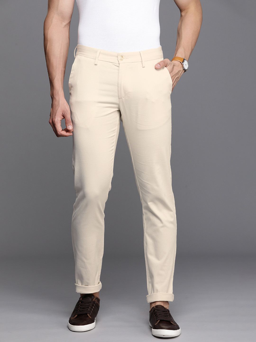 

Allen Solly Men Slim Fit Trousers, Beige