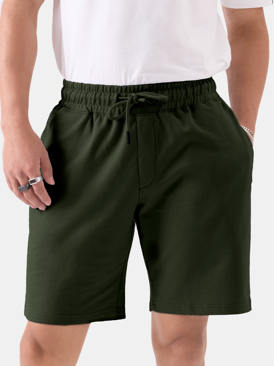 

The Souled Store Men Olive Green Mid-Rise Pure Cotton Shorts