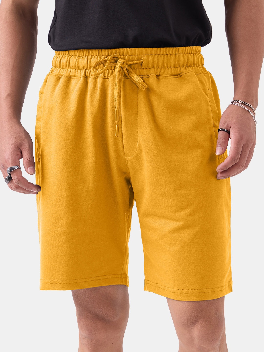 

The Souled Store Men Mustard Yellow Mid Rise Knitted Shorts