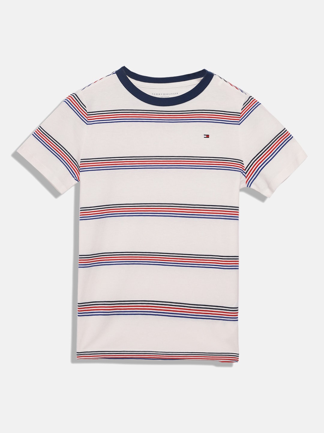 

Tommy Hilfiger Boys Striped Pure Cotton T-shirt, White