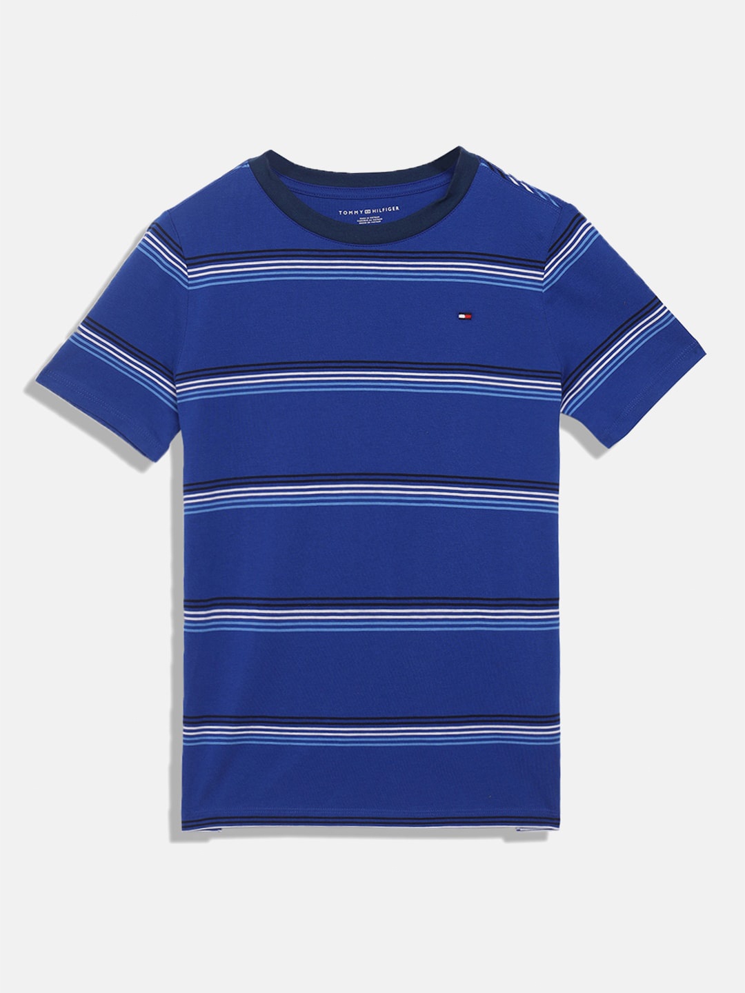 

Tommy Hilfiger Boys Striped Pure Cotton T-shirt, Blue
