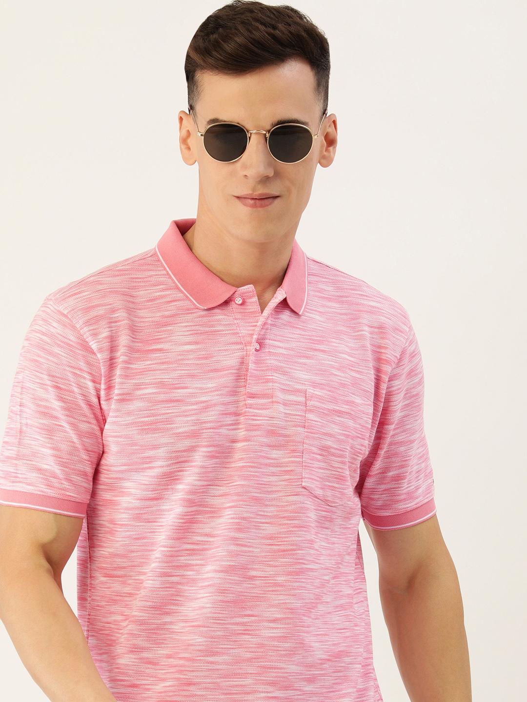 

Peter England Men Polo Collar Cotton Slim Fit T-shirt, Pink