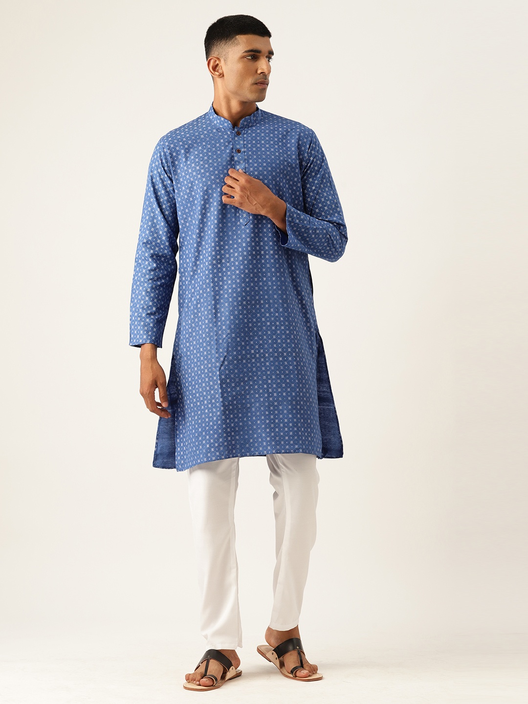 

Armaan Ethnic Men Ethnic Motifs Printed Regular Pure Cotton Kurta With Pyjamas, Blue