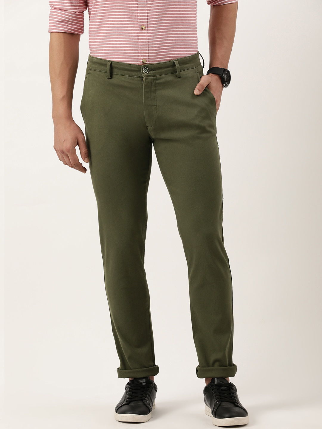 

Peter England Men Slim Fit Chinos Trousers, Green