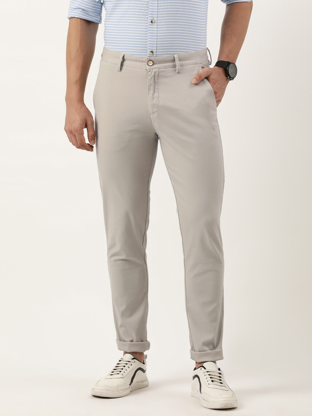 

Peter England Men Grey Slim Fit Chinos Trousers