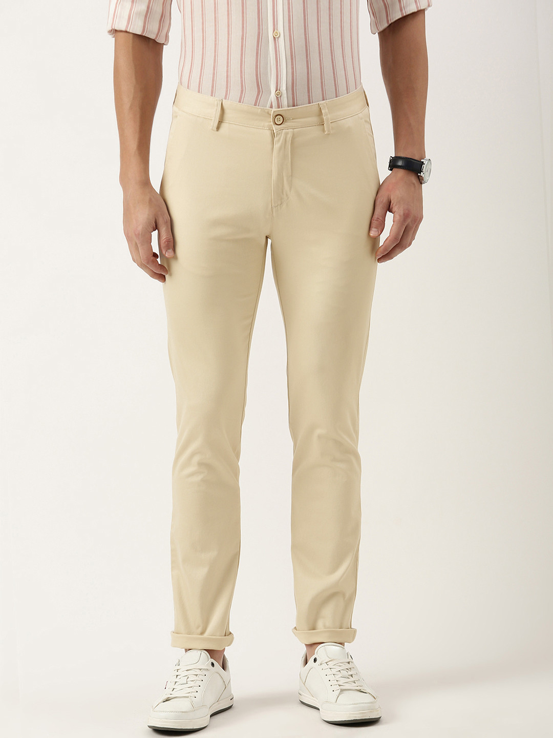 

Peter England Men Slim Fit Chinos Trousers, Beige