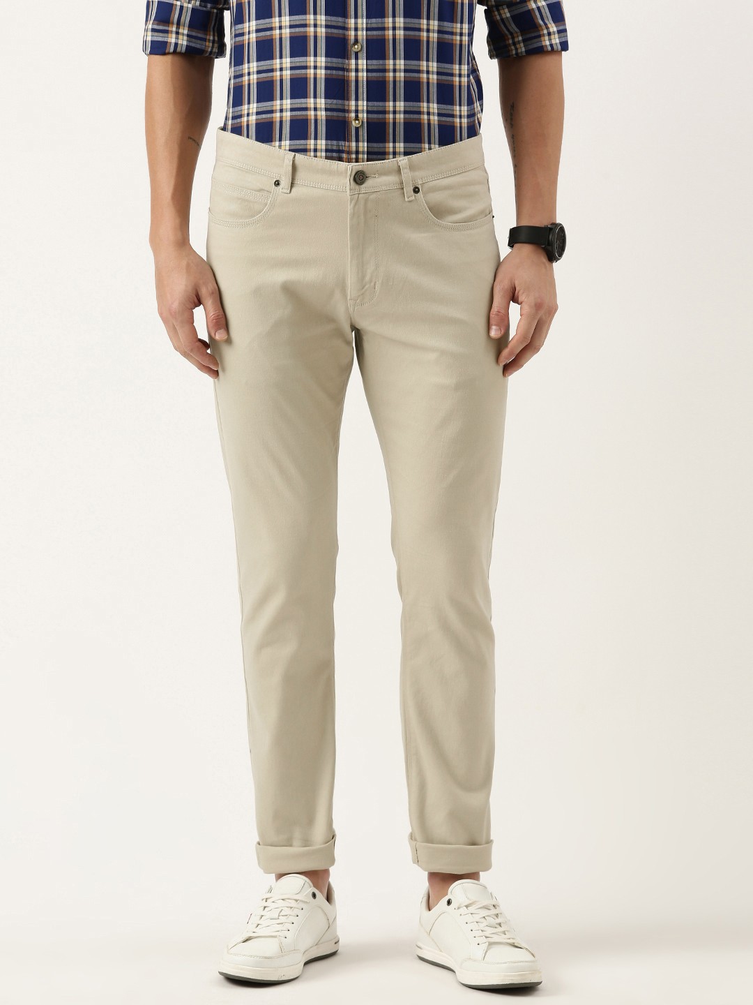 

Peter England Men Slim Fit Chinos Trousers, Beige