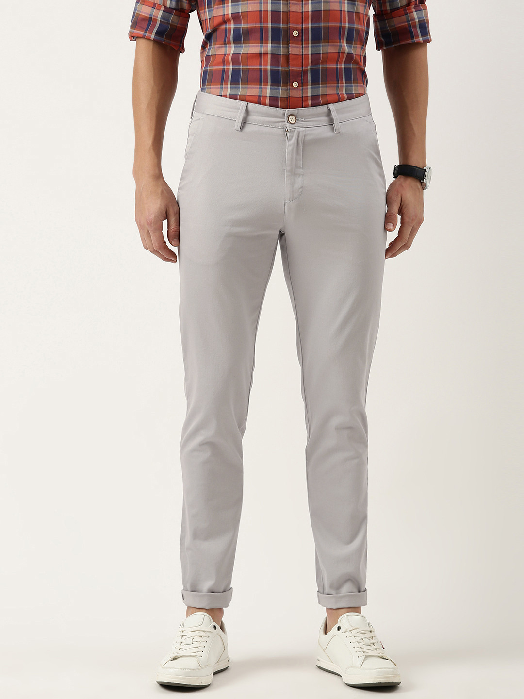 

Peter England Men Slim Fit Trousers, Grey