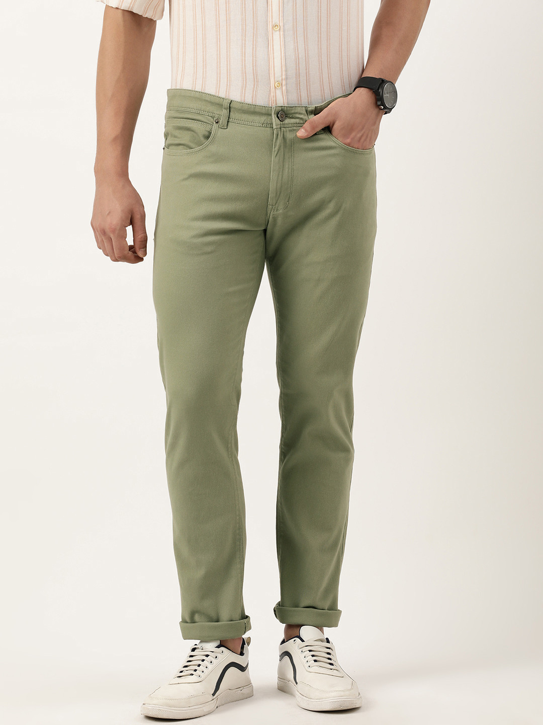

Peter England Men Green Slim Fit Chinos Trousers