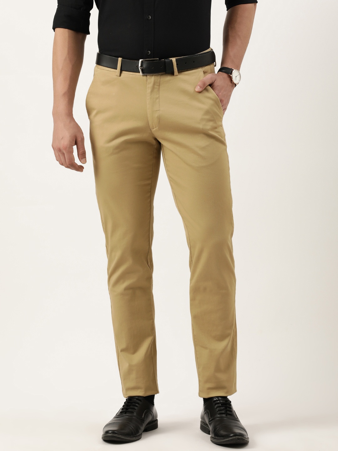 

Peter England Men Slim Fit Chinos Trousers, Khaki