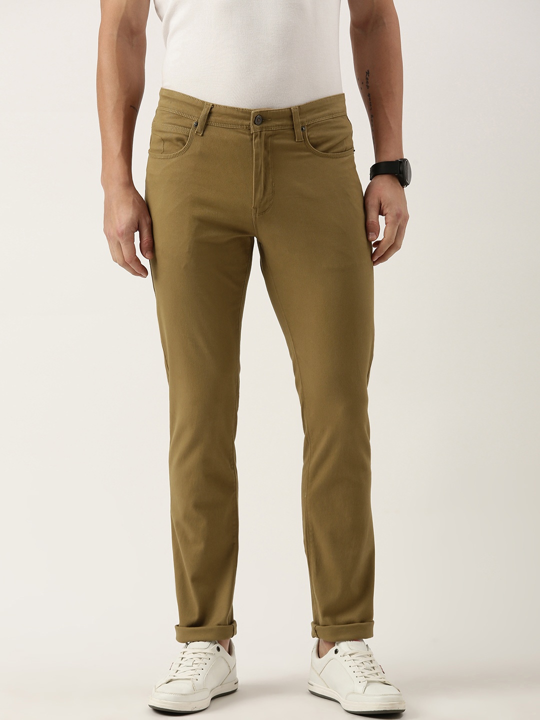 

Peter England Men Slim Fit Trousers, Khaki