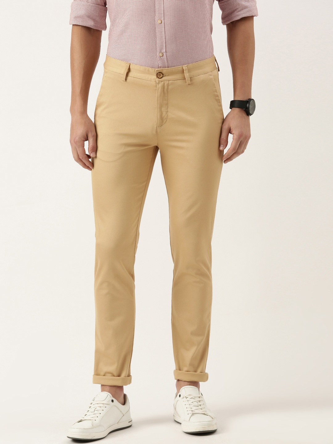 

Peter England Men Slim Fit Chinos Trousers, Khaki